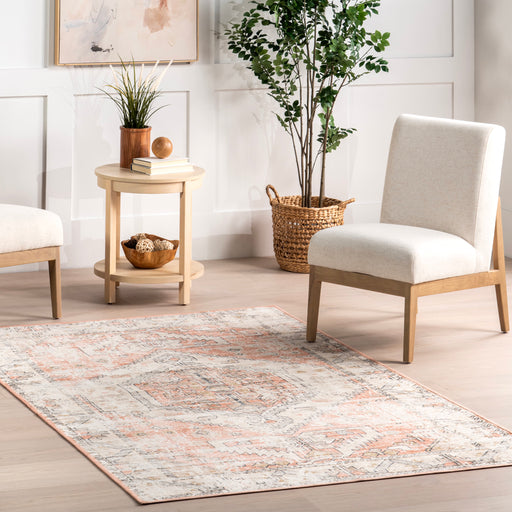 Washable Ivory Medallion Area Rug for Home Decor