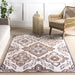 Washable Ivory Medallion Rug for High-Traffic Areas