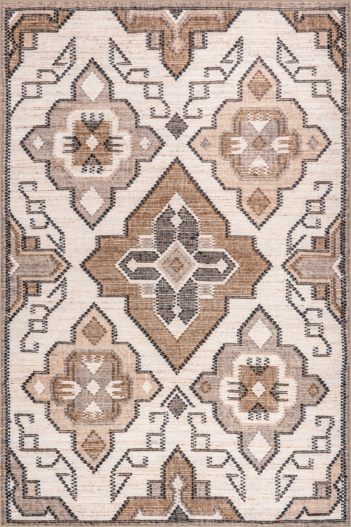 Washable Ivory Medallion Rug for High-Traffic Areas