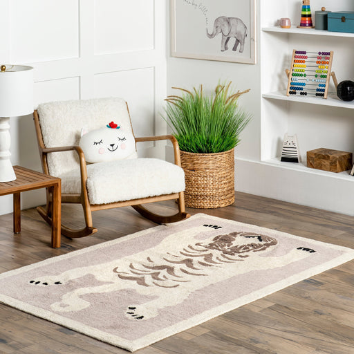 Washable Ivory Tiger Area Rug for Kids Playroom