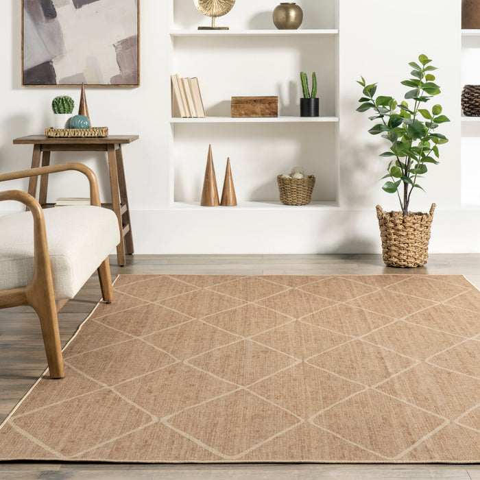 Washable Jute Look Trellis Rug 160x230 cm Ivory