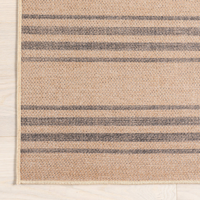 Washable Jute Striped Area Rug 150 cm Natural Brown