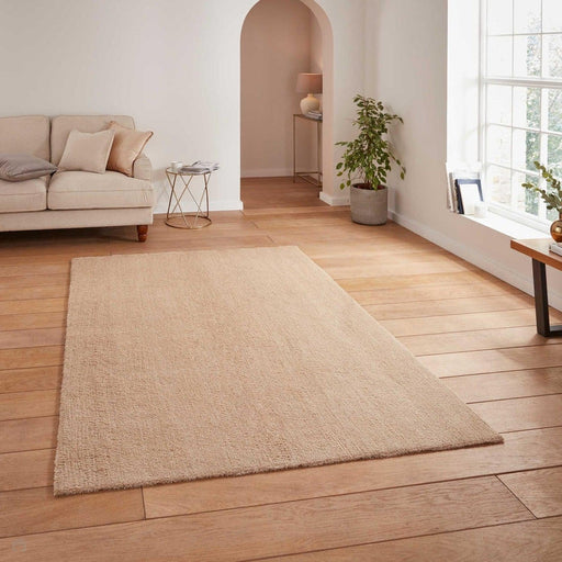 Washable Kara Plush Soft Plain Eco-Friendly Recycled Polyester Shaggy Beige Rug