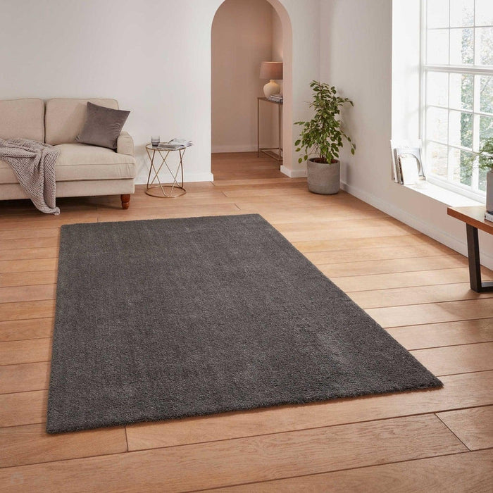 Washable Kara Plush Soft Plain Eco-Friendly Recycled Polyester Shaggy Charcoal Rug