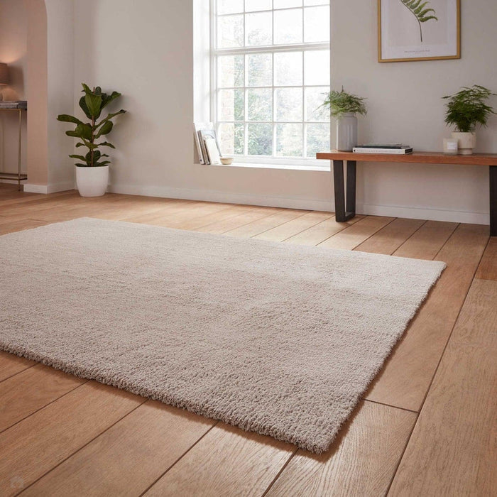 Washable Kara Plush Soft Plain Eco-Friendly Recycled Polyester Shaggy Silver Rug