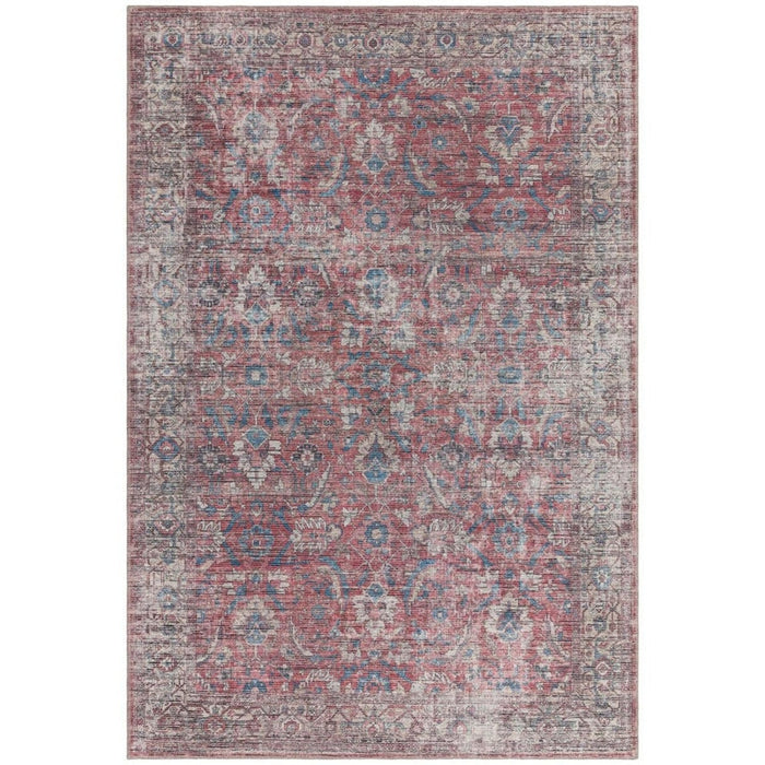 Wasbaar Kaya Mona KY10 Traditioneel Perzisch Vintage Distressed Bloemen Duurzaam Chenille Polyester Flatweave Rood/Blauw/Meerkleurig Tapijt