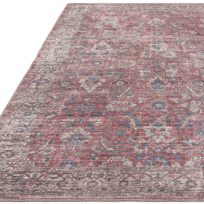 Wasbaar Kaya Mona KY10 Traditioneel Perzisch Vintage Distressed Bloemen Duurzaam Chenille Polyester Flatweave Rood/Blauw/Meerkleurig Tapijt