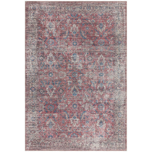 Washable Kaya Mona KY10 Traditional Persian Vintage Distressed Floral Durable Chenille Polyester Flatweave Red/Blue/Multicolour Rug