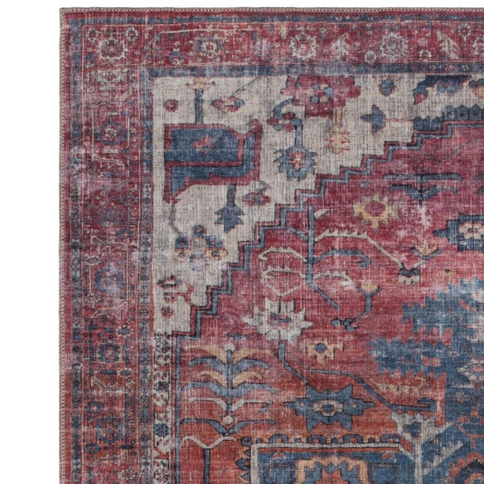 Wasbaar Kaya Shiva KY01 Traditioneel Perzisch Vintage Distressed Bloemen Duurzaam Chenille Polyester Flatweave Rood/Blauw/Meerkleurig Tapijt