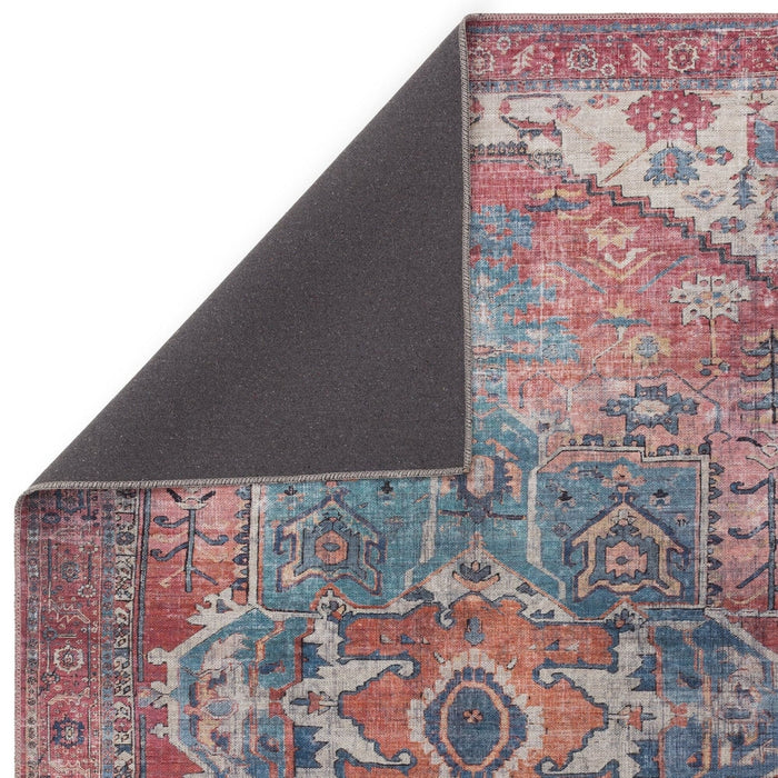 Wasbaar Kaya Shiva KY01 Traditioneel Perzisch Vintage Distressed Bloemen Duurzaam Chenille Polyester Flatweave Rood/Blauw/Meerkleurig Tapijt