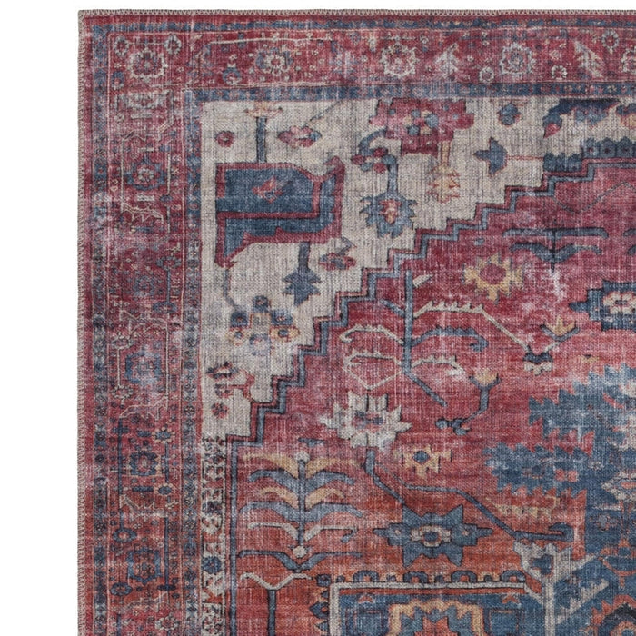 Wasbaar Kaya Shiva KY01 Traditioneel Perzisch Vintage Distressed Bloemen Duurzaam Chenille Polyester Flatweave Rood/Blauw/Meerkleurig Tapijt