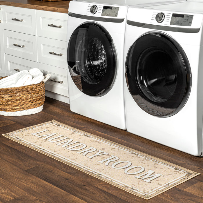 Washable Laundry Room Mat Beige 50cm x 75cm