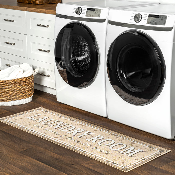 Washable Laundry Room Mat In Beige For Comfort