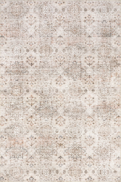 Washable Light Beige Medallion Area Rug 150x240 cm