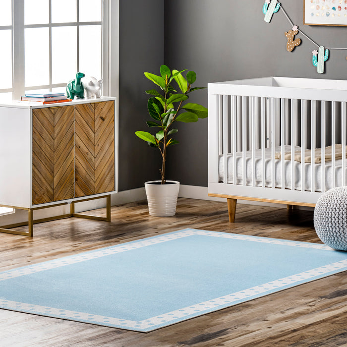 Washable Light Blue Polka Dot Rug for Kids Room