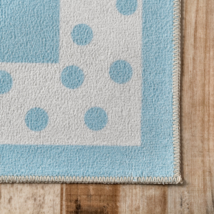 Washable Light Blue Polka Dot Rug for Kids Room