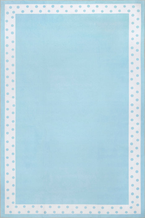 Washable Light Blue Polka Dot Rug for Kids Room