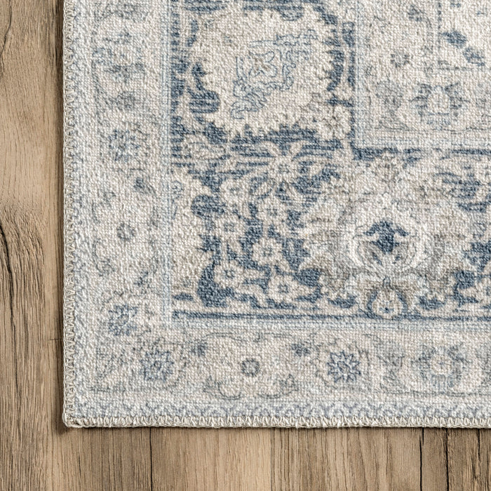 Washable Light Blue Vintage Area Rug by Lauren Liess