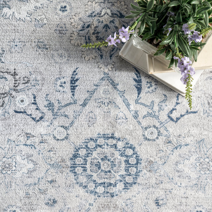 Washable Light Blue Vintage Area Rug by Lauren Liess