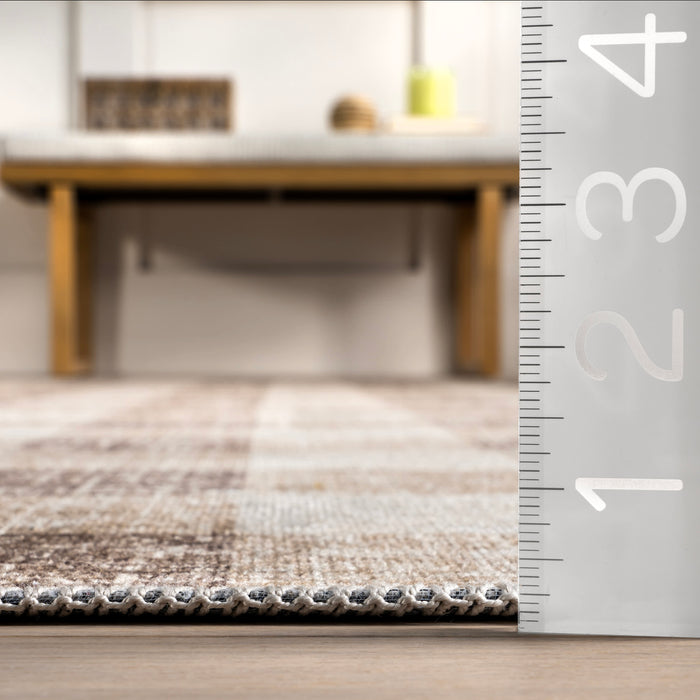 Washable Light Brown Gingham Plaid Area Rug 120x180 cm