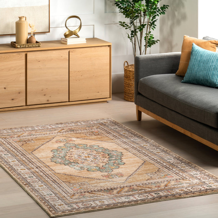 Washable Light Brown Medallion Area Rug 160x230 cm