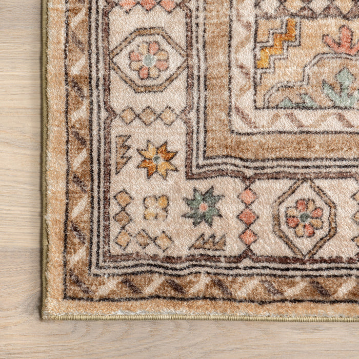 Washable Light Brown Medallion Area Rug 160x230 cm