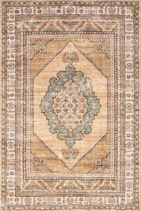 Washable Light Brown Medallion Area Rug 160x230 cm