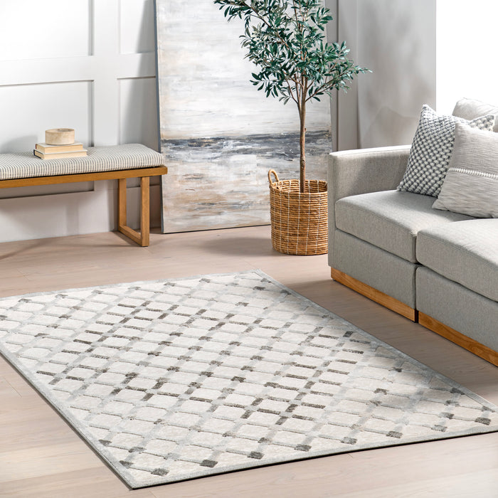 Washable Light Grey Crosshatch Area Rug 150x240 cm