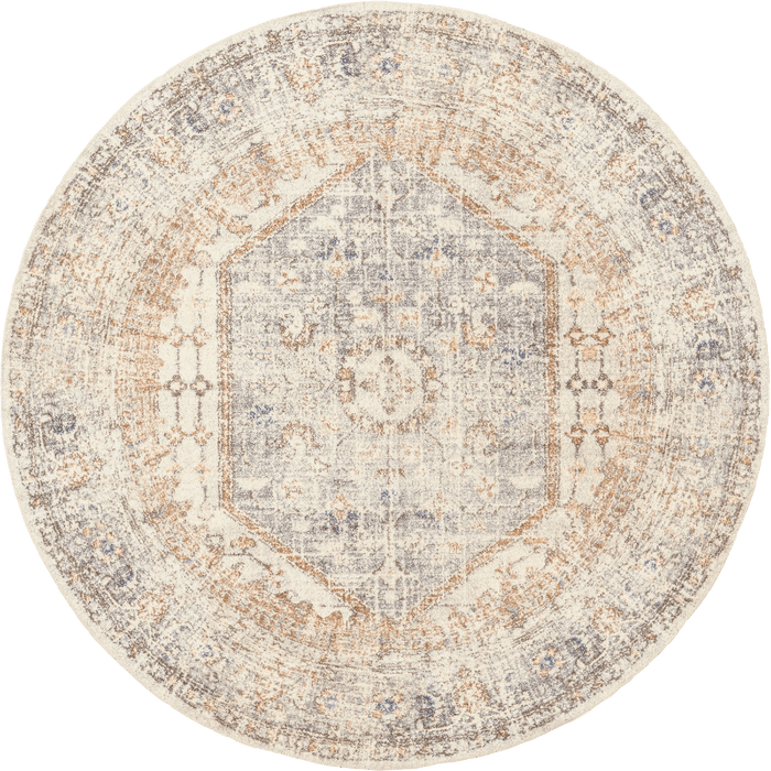 Washable Light Grey Medallion Rug for Home Use