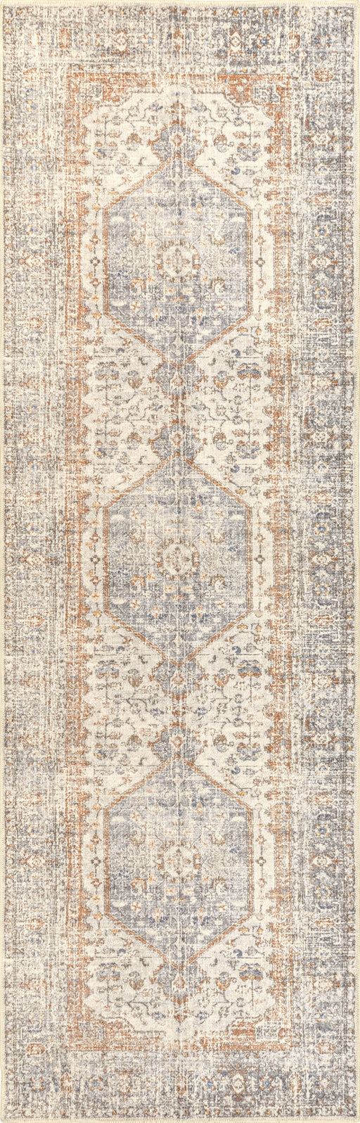 Washable Light Grey Vintage Medallion Area Rug 150x240 cm