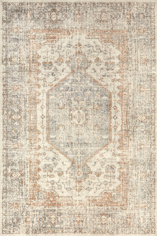 Washable Light Grey Vintage Medallion Area Rug 150x240 cm