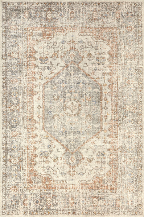 Washable Light Grey Vintage Medallion Area Rug 160x230 cm