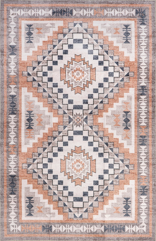 Washable Light Orange Medallion Area Rug 120x180 cm