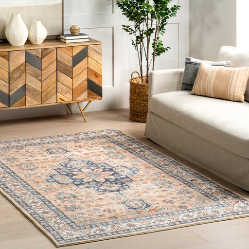 Washable Medallion Area Rug in Sand Color