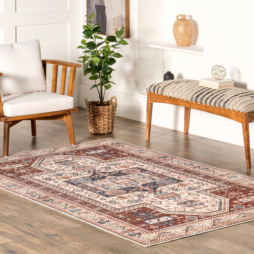 Washable Medallion Rug 160x230 cm in Rust Color