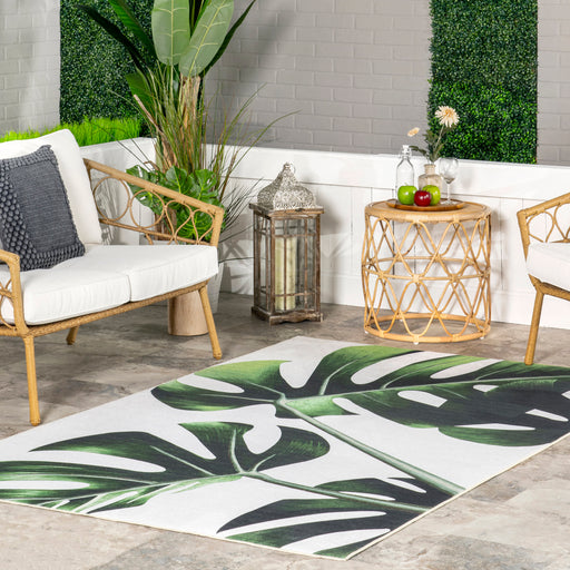 Washable Monstera Leaf Indoor Outdoor Rug 140x200 cm Green