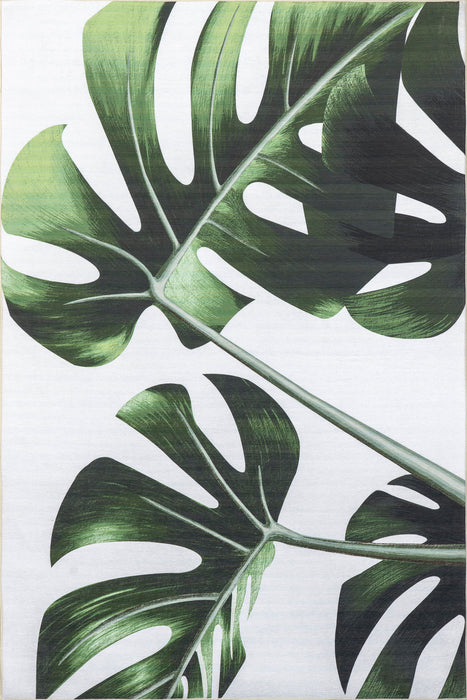 Washable Monstera Leaf Indoor Outdoor Rug 140x200 cm Green