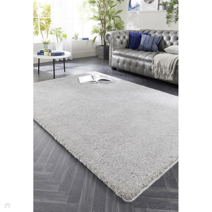 Washable My Lux Plain Shaggy Silver Rug