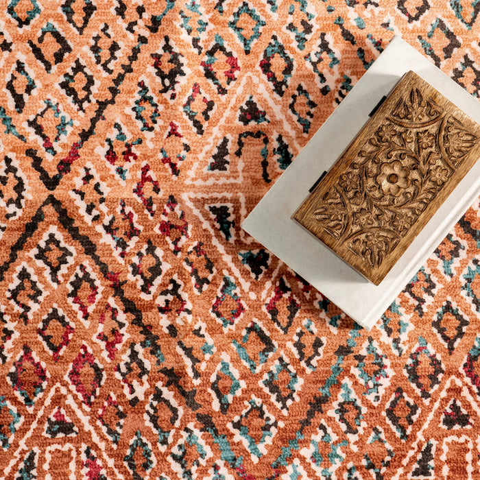 Washable Orange Diamond Trellis Rug 160 x 230 Centimeters