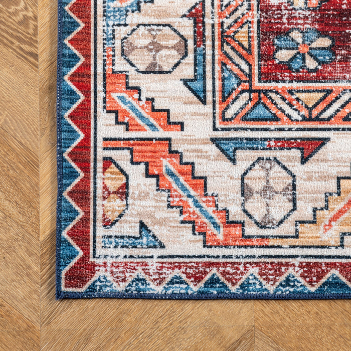 Washable Oriental Medallion Rug in Rust Color