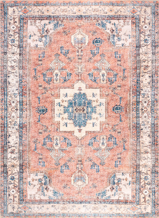 Washable Oriental Rug in Light Rust for Home Decor