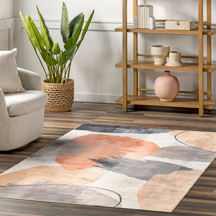 Washable Peach Area Rug 160x230 cm Abstract Design