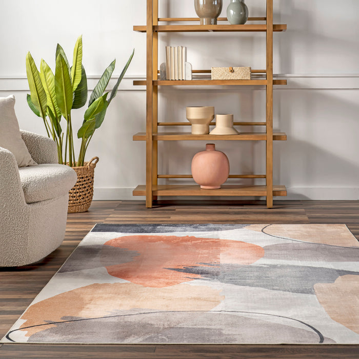 Washable Peach Area Rug 160x230 cm Abstract Design