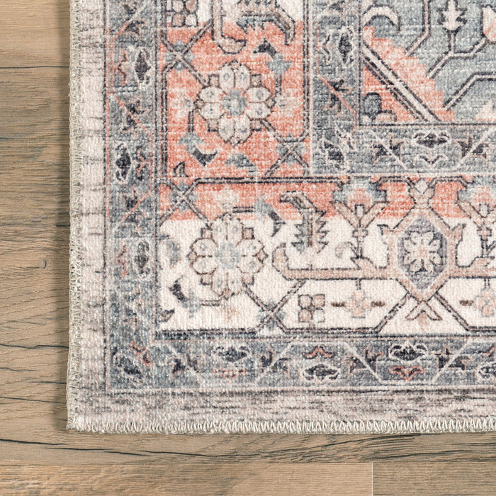 Washable Peach Medallion Rug for Homes with Kids and Pets