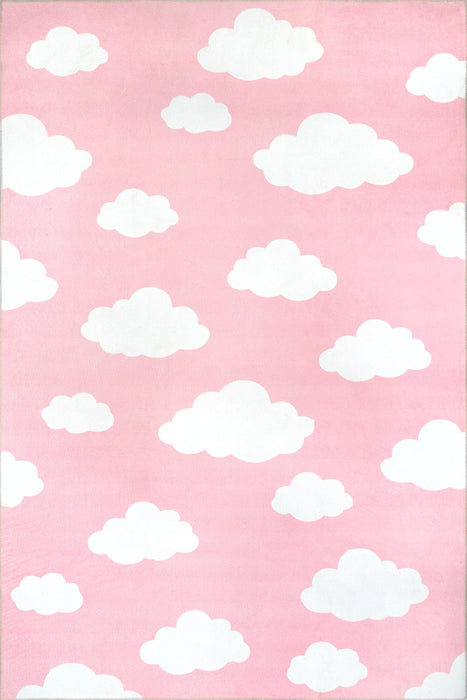 Washable Pink Kids Play Rug for Nursery or Playroom