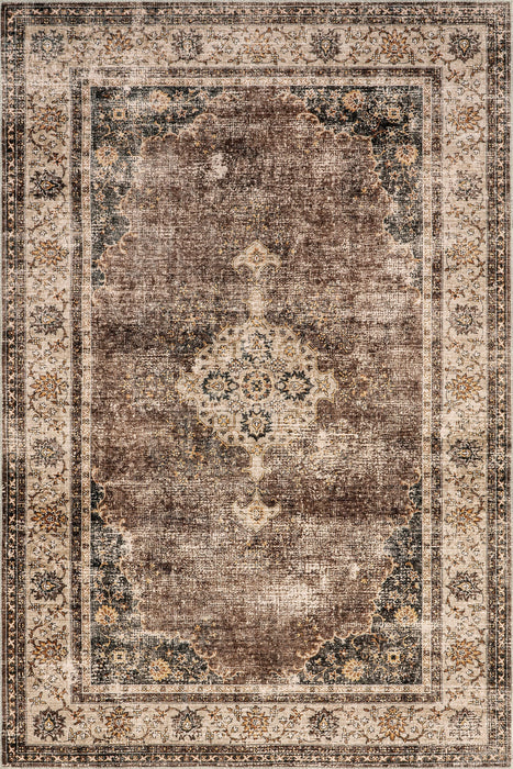 Washable Rosewood Vintage Rug in Dark Brown 140x200 cm