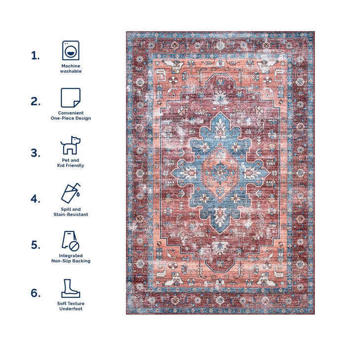 Washable Rust Castle Medallion Area Rug 150 x 240 cm