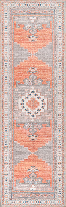 Washable Rust Medallion Area Rug for Homes with Kids and Pets