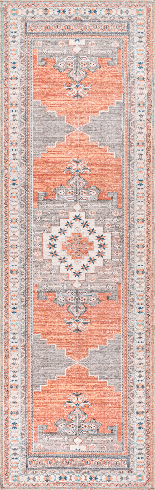 Washable Rust Medallion Area Rug for Homes with Kids and Pets