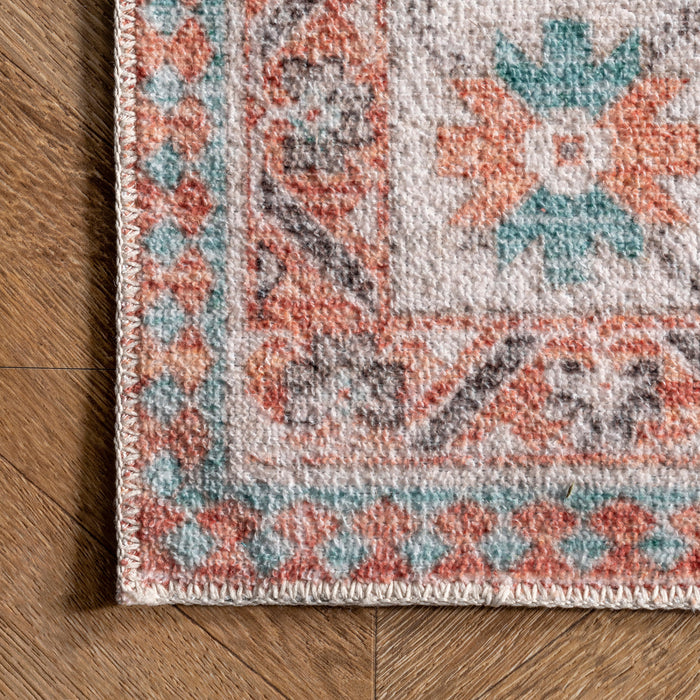 Washable Rust Medallion Rug for Homes with Kids and Pets